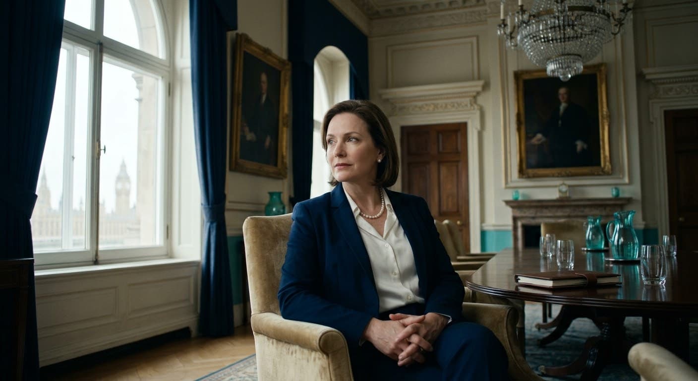 A diplomat sitting in quiet reflection inside a formal room