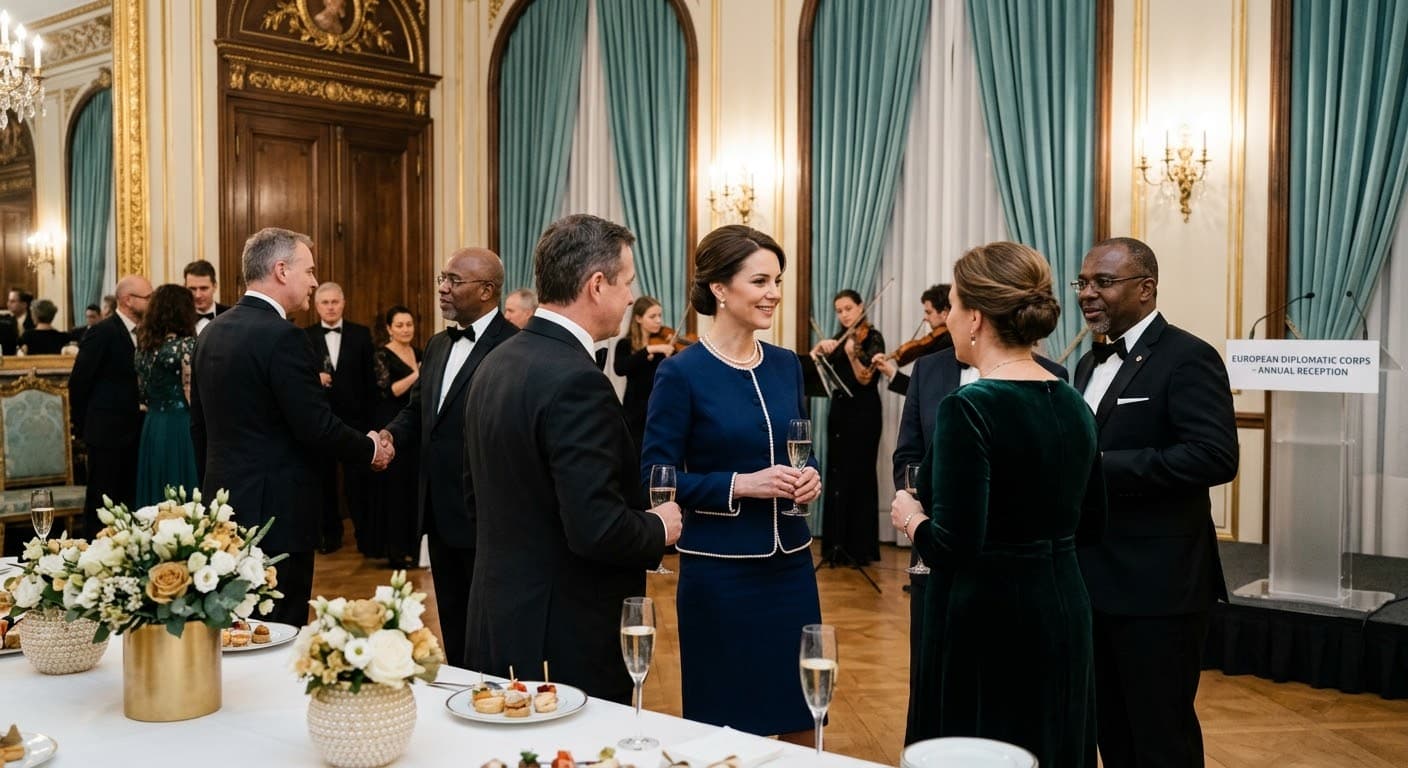 Diplomats in conversation at a formal international reception