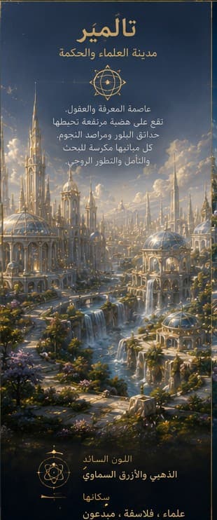 Talmir, a celestial city of learning, observatories and gardens